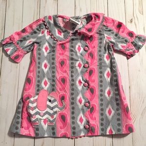 Pink Gray Paisley Ikat Elephant Dress Baby Girl